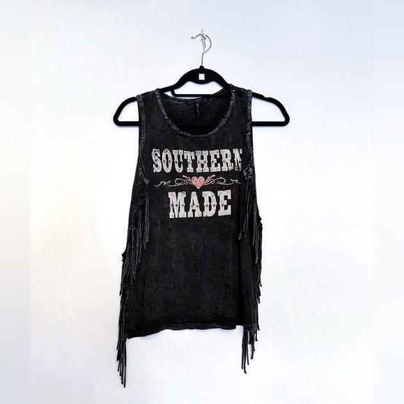 T Party Southern Made Fringe Distressed Country Tank Top | Women’s Size Small - Picture 2 of 12